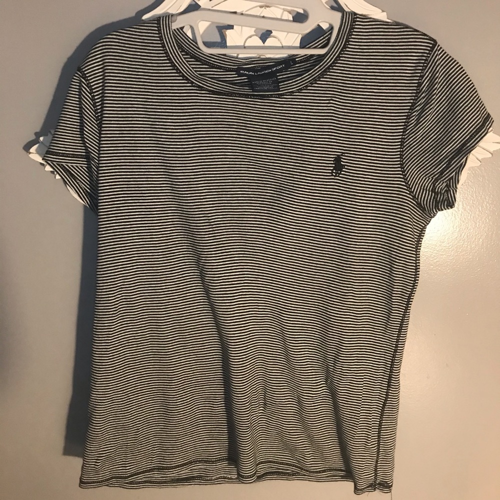 black and white striped polo top